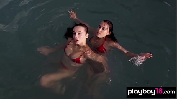 Image Ukrainian teen lesbians Gloria Sol and Sofi Ka posing naked by the pool