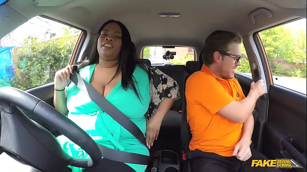 Image Fake Driving School - Ebony BBW takes off her BIG PANTIES and has sex in a car