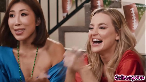 Image Steamy foursome with sexy ladies Nicole Doshi Hailey Rose and Ameena Green and Blake Blossom while watching a football game