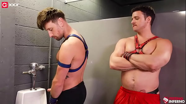 Image Alone in a rural bathroom Drew Dixon strokes his uncut cock at a urinal gay