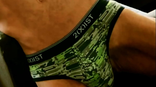 Image Clips From Stretching Groin And Back In Digitial Camo Briefs with Bulge On Couch