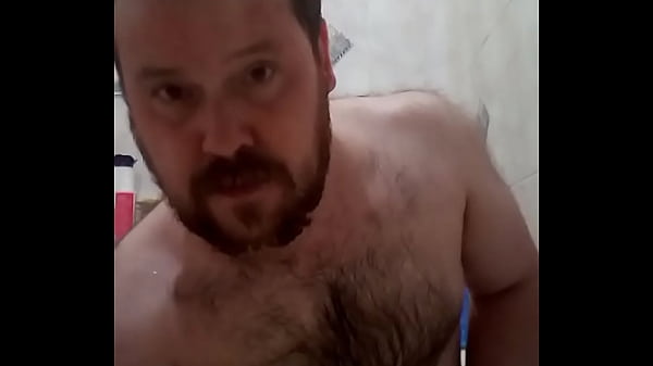 Image Russian bear put on a show in the bathroom: big dick and thick ass.
