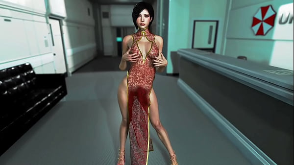 Image Gorgeous Ada Wong in a transparent dress dances in the Umbrella office