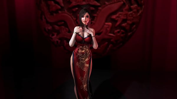 Image Sexy oiled Tifa Lockhart in revealing red dress shamelessly dancing pantyless