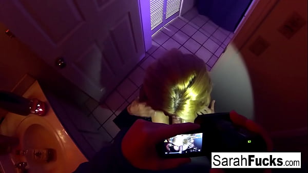 Image Pornstar Sarah Jessie gives a BJ in the bathroom