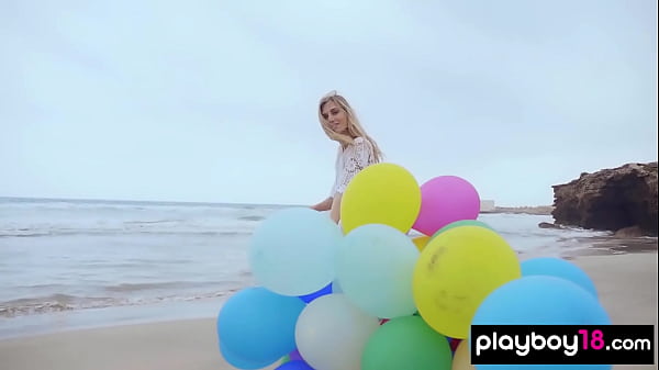 Image Skinny Italian MILF blondie Farncy Torino plays with balloons on the beach