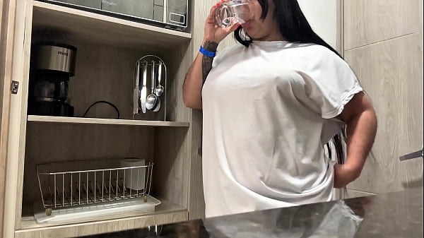 Image Juicy masturbation in the hotel kitchen - big natural tits