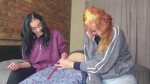 Image Two shy girls playing with my massive cock