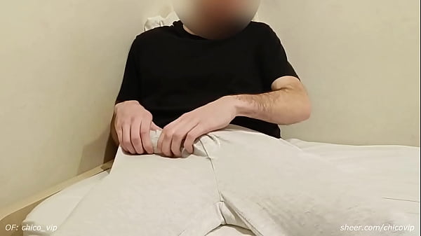 Image Horny guy in gray pants gets hard and jerks off getting all the milk out