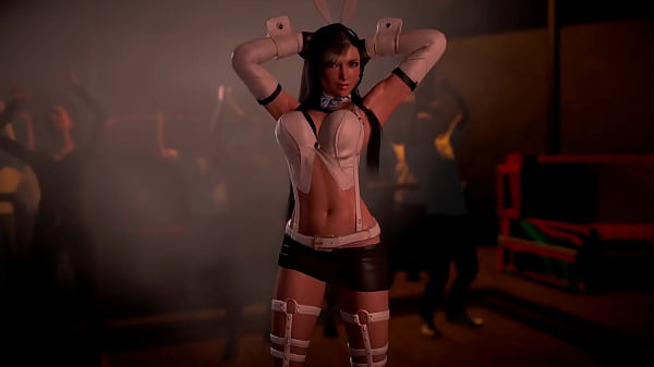 Image Naughty shapely Tifa in bunny outfit public dancing for her bar visitors