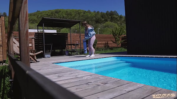 Image Neighbor spies on morning yoga by the pool and joins me