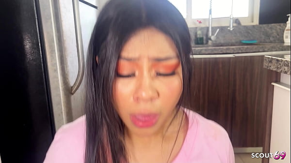 Image Beauty Face Latina Teen Bitch caught masturbate at Hostel kitchen and get Anal Sex by old German Tourist