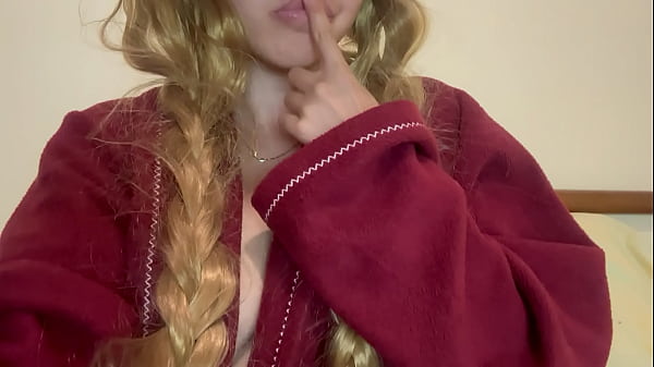 Image Cute natural girl in pajamas touches herself before going to study