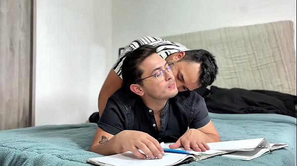 Image Young college students have sex in their room while doing homework
