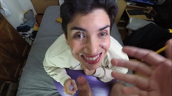 Image Blowjob and facial on a physio ball