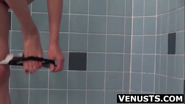 Image Hot Asian pigtails shemale Venus Luxx jerking off her big cock in solo shower masturbation.
