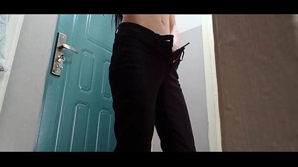 Image Sexy skinny brunette in tight jeans masturbates hairy pussy