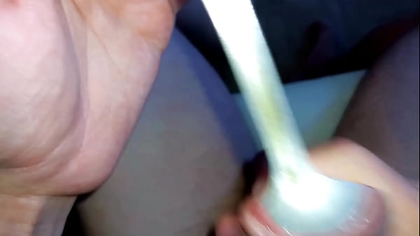Image cumming twice with help big spoons inside my big foreskin. Masturbation with a spoon!