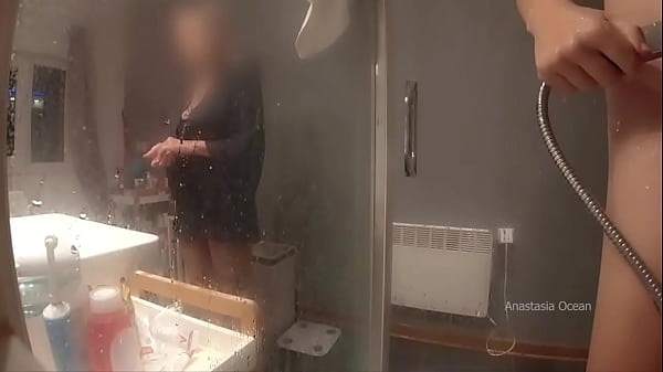 Image Stepmom came to his bathroom, he started jerking, she likes to watch. My pervert family.