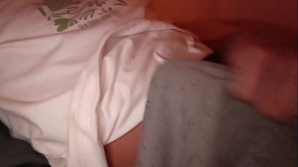 Image Horny guy in pajamas starts touching his big cock and moaning while softly masturbating