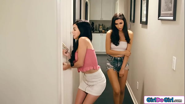Image Busty latina teen masturbates her petite best friends pussy