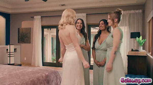 Image Bride to be Lily LaBeau and three bridesmaids Octavia Red Ivy Ireland and Karina Valentina in a hot lesbian group sex