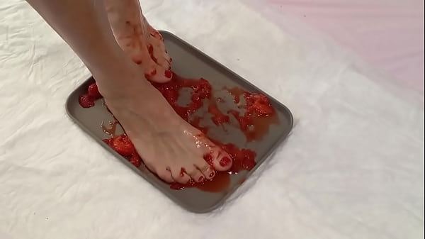 Image Peeing in strawberries and trampling them with my beautiful feet