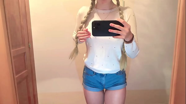 Image Cute girl films herself in the mirror before going to college and gets very horny