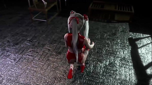 Image Youthful asian princess in sexy red outfit dancing alone in night castle