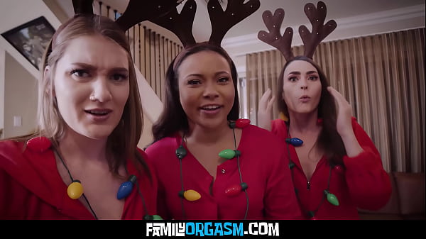 Image familyorgasm - Pretty Sisters in Scarlet Pajamas Caught their Stepbrother on Christmas Night, Adriana Maya, Aria Kai, Dani Damzel, Nade Nasty