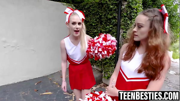 Image Cheerleader besties run into big cock during their practice and deepthroat it POV before foursome doggystyle pounding.