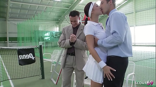 Image Nymphomaniac Tennis Girl talk two Big Dick Boys to Fuck her Anal and DP before massive Cumshot on Court