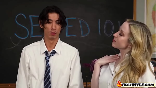 Image Blonde MILF Teacher Teaches Her Students How to Fuck in Uniform