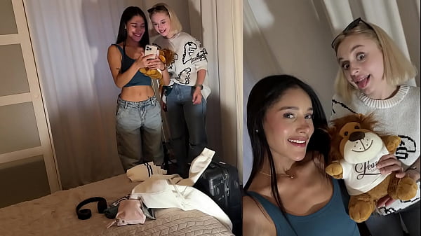 Image Two hot beautiful horny girls try to make a big cock guy cum with a dice challenge double handjob game