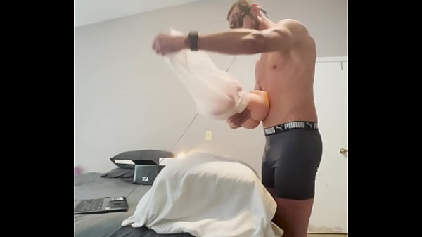 Image Unboxing and fucking vibrating torso doll in the pussy and ass