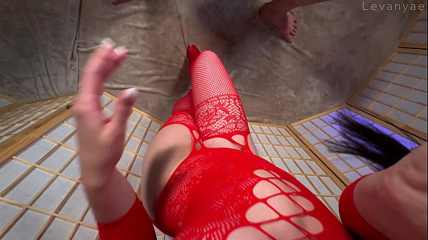 Image Thick Ass in Red Bodystocking Rides Cock Reverse Cowgirl Until He Cums