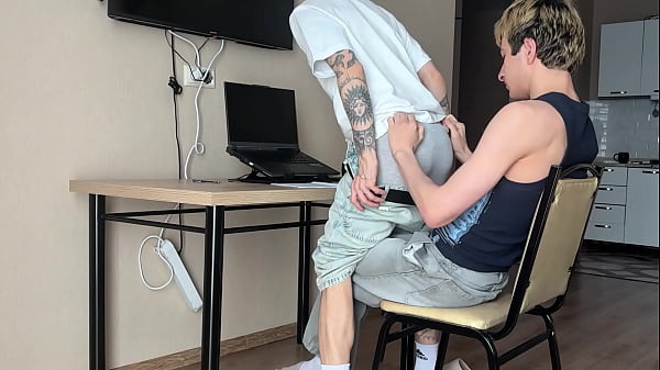 Image guy called stepbrother to help with homework, blowjob deepthroat and tight ass fucking part 1