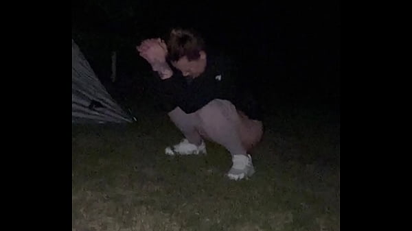 Image Outdoor Flashing and Teasing WET Pussy BIG Dick and a campfire