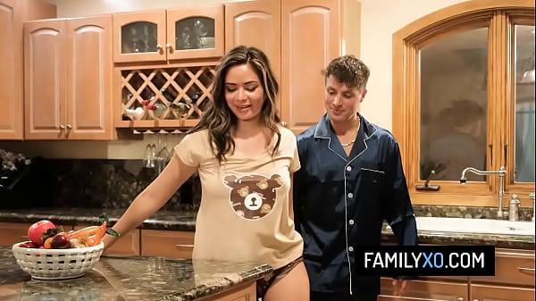 Image Horny stepsister have threesome with her stepbrothers in the kitchen - Scarlett Alexis