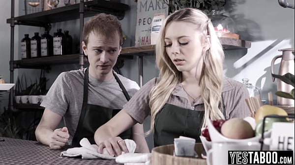Image Petite blonde barista blows and fucks her cheating BF in the cafe