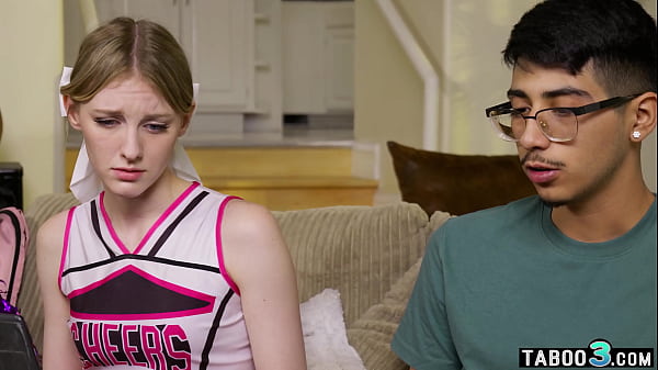 Image Teen cheerleader Melody Marks loosing her virginity on a shy guys dark cock