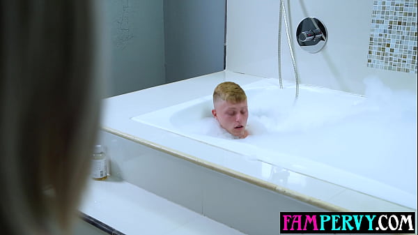 Image Big tits mature stepmom walks in on bathing stepson and fucks him