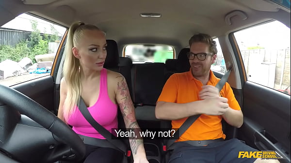 Image Fake Driving School Big Breasted Blonde MILF with lots of Tattoos likes it ROUGH