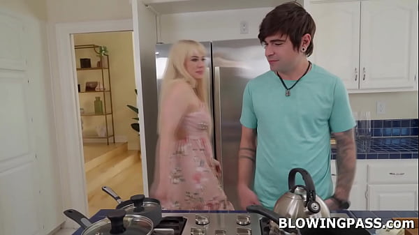 Image Stepmom giving stepdaughters bf blowjob