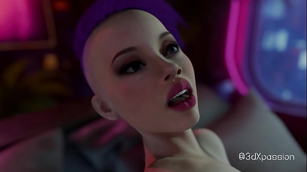 Image Under neon skin. Sexy cyberpunk girl big tits gets huge cumshot on her face