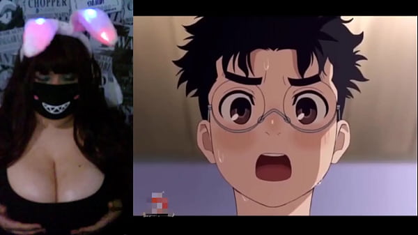 Image Goth chubby milf exposed her big tits on webcam while watching Dan da Dan rule34 hentai animation