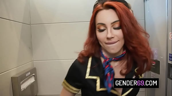 Image Hot redhead TS flight attendant Ariel Demure fucks busty milf passenger Codi Vore and her boyfriend