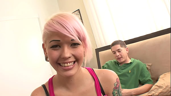 Image A pink-haired teen makes her porn debut by fucking a guy she's never seen before, who fucks her much better than any of her previous boyfriends