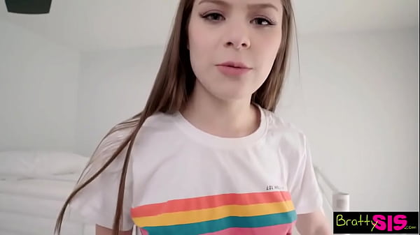 Image Cute Brunette Stepsister Bounces On Bed And Enjoys Fucking