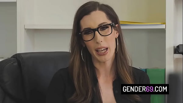 Image Horny trans slut Melanie Brooks taking cock on the desk